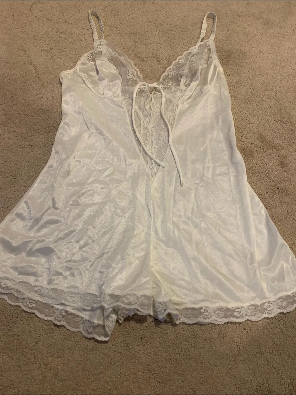 Vintage White Lace Trim Chemise Romper